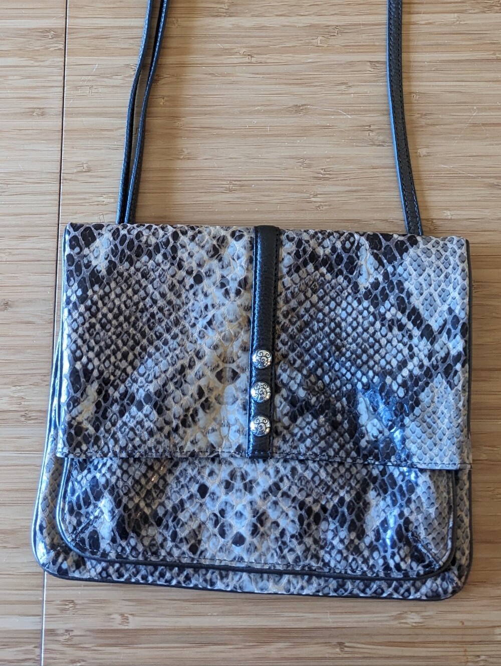 Brighton Nolita Python Snakeskin Foldover Crossbody Clutch Bag Organizer